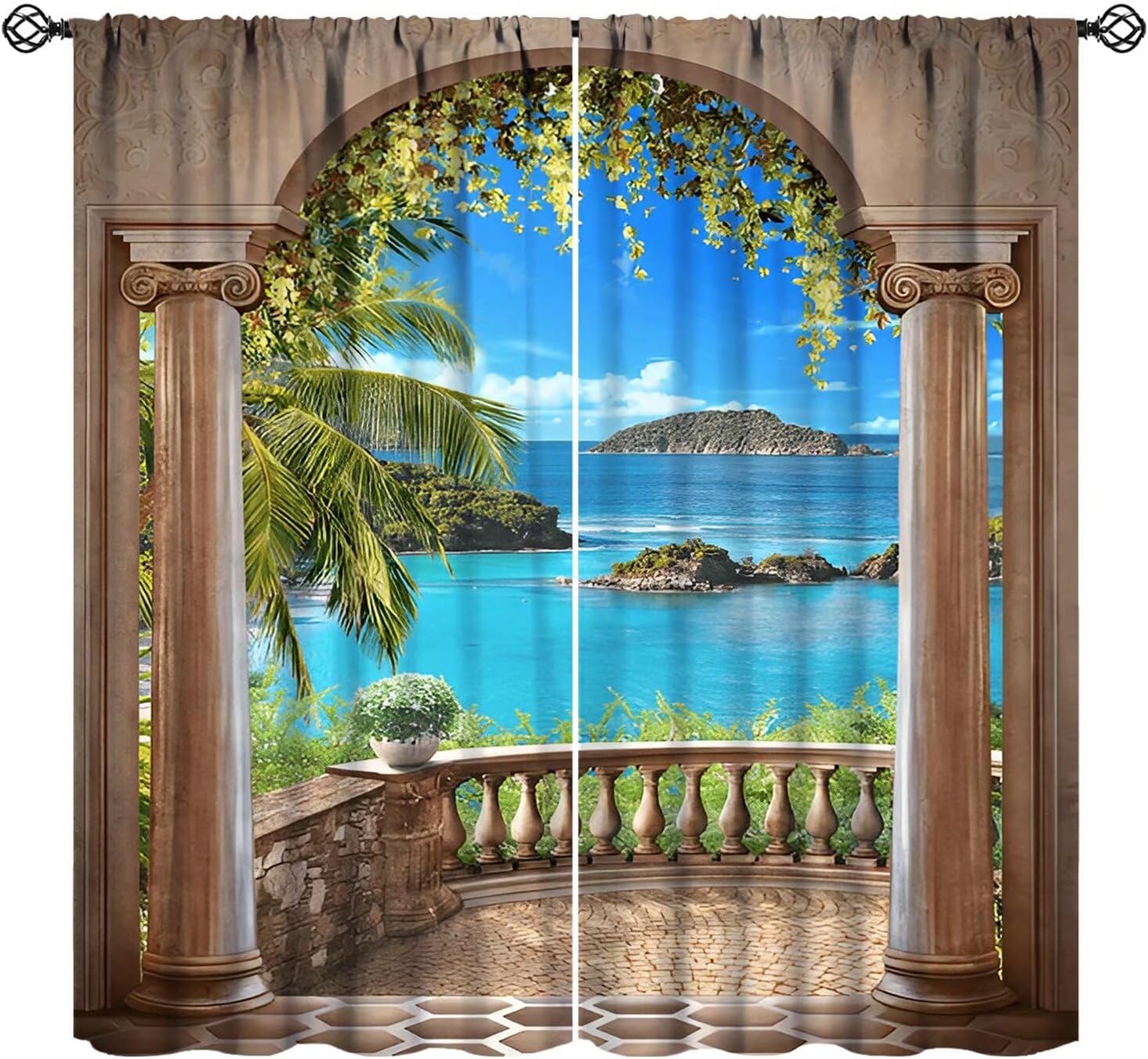 Tropical Beach View Curtains D - Interior Design Youtube review and price