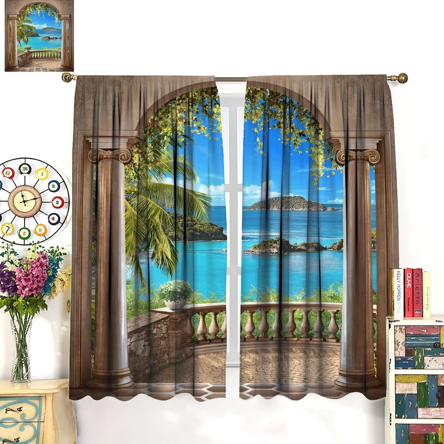 Tropical Beach View Curtains D - Interior Design Youtube review and price